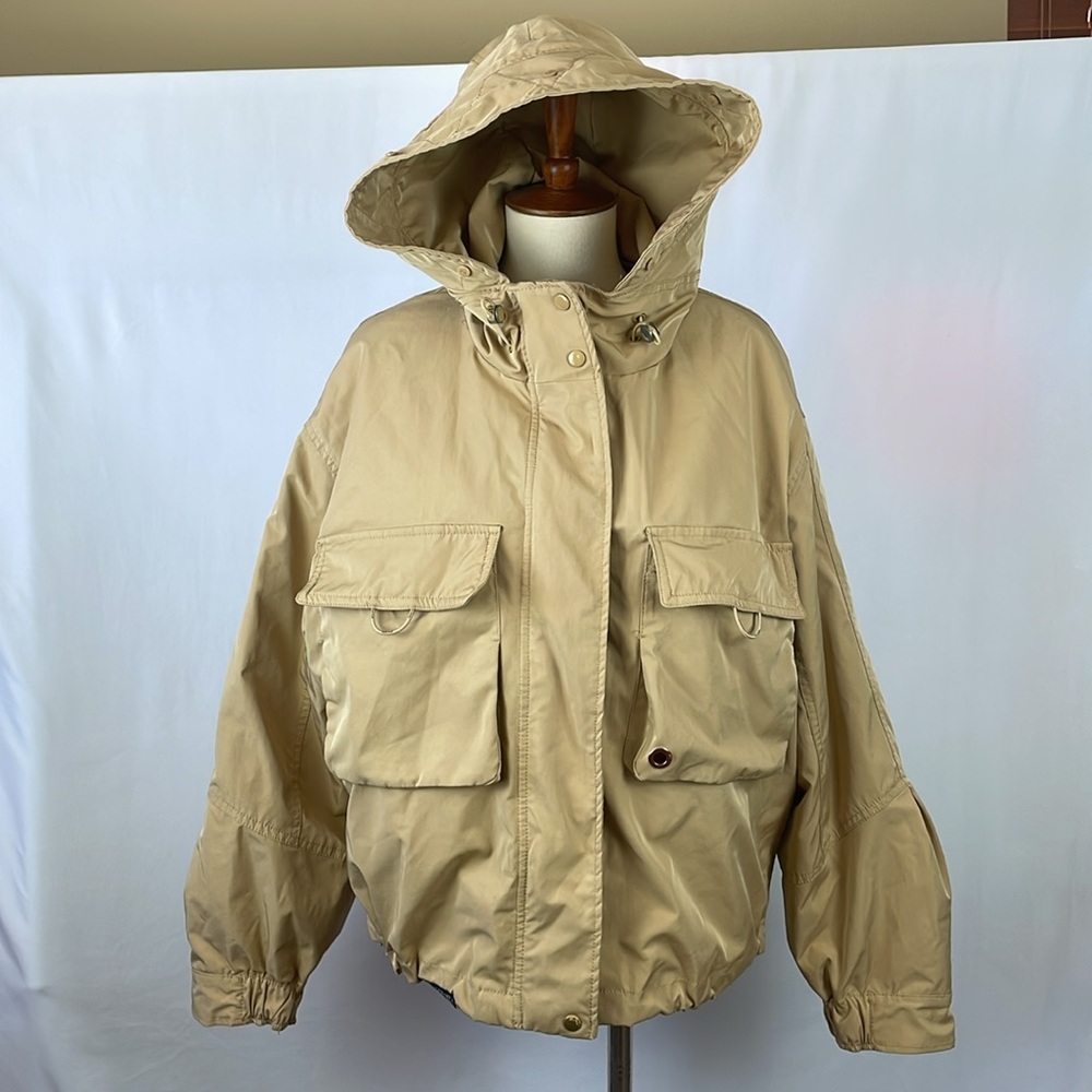 Bershka Lovely Camel Color Lined Coat w/Detachable Hood - Size Large